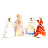 Three Royal Doulton figures, two boxed, modelled as Angela, HN3690, Pauline, HN3643, and Rosemary,