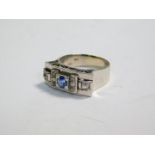 A French Art Deco sapphire and diamond ring, in a rectangular claw setting, white metal, possibly