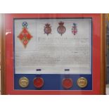 An illuminated grant of arms 1965, bearing the cased seals of the Garter and Clarenceux King of