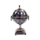 A Regency silver plated samovar, or tea urn, of globular form, with ring handles, raised on a