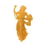 A carved wood figural wall hanging, of a classical female figure, believed to have come from The