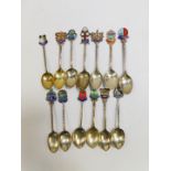 Thirteen silver and enamel commemorative teaspoons, English, Scottish and Irish City and Town