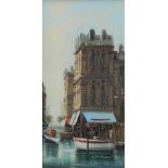 C De Ferrao (Italian, 20thC). Canal scene, oil on canvas, signed, 58.5cm x 28.5cm.