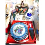 A Losol ware cress dish and stand, decorated in the Armado pattern, Spode porcelain cake stand and
