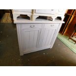 A Victorian grey painted wooden mirror back sideboard, with two drawers over a pair of cupboard