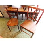 A Victorian mahogany and pine kitchen table, with a triple plank top, raised on turned legs, 122cm