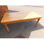 A pine kitchen table, with single drawer, 183cm wide, 89cm deep, 80cm high.