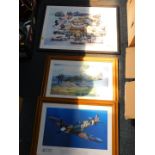 A motor racing print 'Martin's Memories', signed by Martin Brundle, and two prints of Spitfires, one