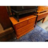 A pine chest of two short over two long drawers, raised on a bracket plinth base, 71cm H, 91cm W,
