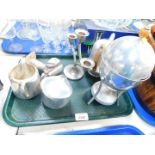 A Picquot three piece tea set, comprising teapot, cream jug and sucrier, plated three branch