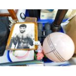 A John Conteh autographed and dedicated boxing photographic print, a vintage torch "The Knobby", a