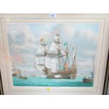 A print of the Mary Rose off Southsea Castle, by Mark R Myers, signed in pencil, dated 1982, verso