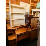 A white painted wooden waterfall bookcase, of four shelves, 92cm H, 64cm W, 19.5cm D., together with