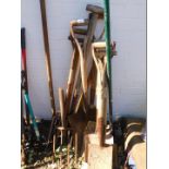 Garden tools, including shovels and forks. (quantity)
