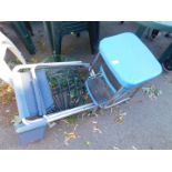 A Prestige stool step, folding chair, and four hanging baskets. (6)