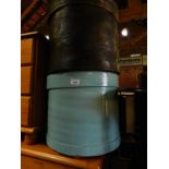 Two bent wood hat boxes, one painted in turquoise, 46.5cm H, 42cm Dia.