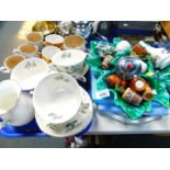 Wedgwood pottery soup cups and saucers, decorated in the Green Leaf pattern, a Denby part coffee