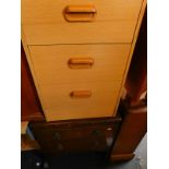 An MDF light chest of three drawers, 45.5cm wide, 37.5cm deep, 69.5cm high, together with a mid