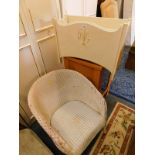 A Lloyd Loom style white painted tub nursing chair, 53cm W., together with a white painted Art