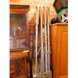 Four chrome framed folding bar stools, with beech seats.