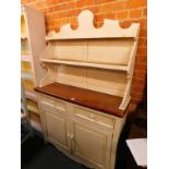 A mango wood and painted kitchen dresser, with open galleried rack, above two drawers and two