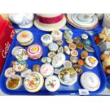 Enamel and porcelain pill boxes and dressing table boxes, including a Crummles enamel box