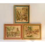 Three 1950's prints of Paris After Herbelot, comprising Place Maubert, St Germain des Pris, and L'