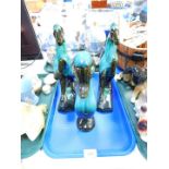 A pair of Canadian Blue Mountain pottery figures of rearing horses, 31cm H, together with a