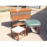 An Ekco hostess trolley, 81cm W., together with an oak and rope twist foot stool, 34cm Dia., and a