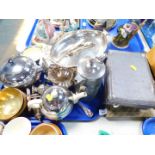 A group of silver plated wares, including a Walker & Hall water jar, twin handled comport,