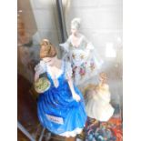 A Royal Doulton figure modelled as Helen, HN3601., another modelled as Diana, HN2468, and a Coalport