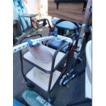 A Drive walking frame, another walking frame, perching seat and an overbed table. (4)