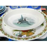 A Portmeirion Birds of Britain oval meat platter, 51.5cm W, together with an oval serving dish, 40.