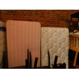 Two pink striped single divan bed bases, together with a Rest Assured mattress, and a Rest Assured