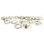 Various dress rings, mainly stone set, solitaires, eternity rings, dress rings, etc., some marked