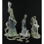 Various Lladro and similar figures, to include a ballerina lamp, a larger figure of a lady aside a