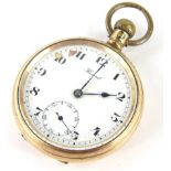 A 20thC Record gold plated open face pocket watch, with 4cm diameter Arabic dial and subsidiary