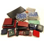 Various coins cases, proof cases, coin boxes, coinage of Great Britain, plastic coin box, various