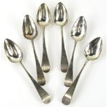 A set of six early 19thC silver spoons, old English pattern, monogrammed with plain bowls, lacking