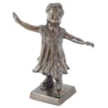 20thC School. Girl playing blind mans bluff, bronze, unsigned, 18cm H.