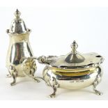 An Elizabeth II silver two piece cruet set, comprising mustard pot and pepper pot, 7cm high, each of