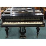 A Pleyel Paris France baby grand piano, in ebonised case with an adjustable music stand, marked to