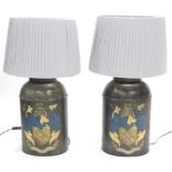 A pair of modern painted tea canister lamps, with grey shades, 73cm high (2).