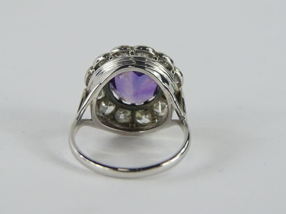 A floral cluster dress ring, set with amethyst and diamonds, florally claw set with a central - Image 2 of 2