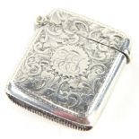 An Edwardian silver Vesta case, by Zimmerman, of rounded form, partially engine turned with