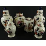 Various Masons Ironstone Mandalay pattern pottery, comprising a pair of vases, 26cm high, another
