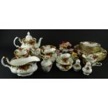 Various Royal Albert Old Country Roses teaware, comprising a teapot, 21cm high, six cups, gravy