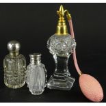 A harlequin 20thC dressing table set, comprising cut glass bottles, a perfume atomiser, 16cm high, a