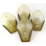 A set of four 20thC Art Deco glass fronted wall sconces, each with fan shaped yellow and clear glass