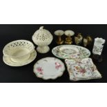 Various pottery and effects, late Leeds Creamware, to include pierced vase with removable lid,